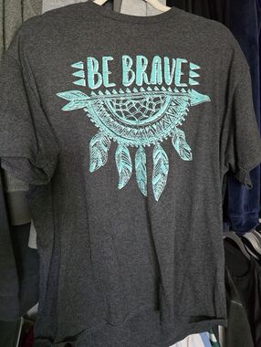 Be Brave Graphic Tee — Charcoal with Teal Print